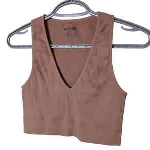 **4/$20** Garage Women's Brown Ribbed V Neck‎ Crop Top Size Medium